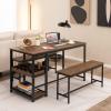 Giantex Dining Table Set for 4, 3-Piece 55″ L Kitchen Table Set w/ 2 Benches, Breakfast Table w/ 5-Bottle Wine Rack & Glass Holder, Space-Saving Dinette Set for Dining Room, Kitchen, Apartment