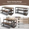 Giantex Dining Table Set for 4, 3-Piece 55″ L Kitchen Table Set w/ 2 Benches, Breakfast Table w/ 5-Bottle Wine Rack & Glass Holder, Space-Saving Dinette Set for Dining Room, Kitchen, Apartment