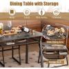 Giantex Dining Table Set for 4, 47”L x 28”W Rectangular Kitchen Table w/ 4 Trapezoid Chairs, Reinforced Metal Frame & Storage Rack, Industrial Space-Saving Dinette Set for Kitchen Dining Room (Brown)(Grey)
