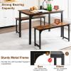 Giantex Dining Table Set for 4, Industrial Kitchen Table Set w/ 2 Benches, Space-Saving Dinette Set for Breakfast Nook, Dining Room, Kitchen, Easy Assembly (Natural)(Mix Brown)