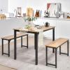 Giantex Dining Table Set for 4, Industrial Kitchen Table Set w/ 2 Benches, Space-Saving Dinette Set for Breakfast Nook, Dining Room, Kitchen, Easy Assembly (Natural)(Natural)