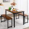 Giantex Dining Table Set for 4, Industrial Kitchen Table Set w/ 2 Benches, Space-Saving Dinette Set for Breakfast Nook, Dining Room, Kitchen, Easy Assembly (Natural)(Mix Brown)