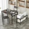 Giantex Dining Table Set for 4, Kitchen Table with Bench and Chairs, Industrial Gathering Bench Dining Set W/Metal Frame & Storage Rack, Dinette Set, Modern Functional Desk Set (Black Oak)(Grey)