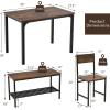 Giantex Dining Table Set for 4, Kitchen Table with Bench and Chairs, Industrial Gathering Bench Dining Set W/Metal Frame & Storage Rack, Dinette Set, Modern Functional Desk Set (Black Oak)(Coffee)