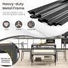 Giantex Dining Table Set for 4, Kitchen Table with Bench and Chairs, Industrial Gathering Bench Dining Set W/Metal Frame & Storage Rack, Dinette Set, Modern Functional Desk Set (Black Oak)(Grey)