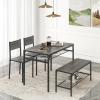Giantex Dining Table Set for 4, Kitchen Table with Bench and Chairs, Industrial Gathering Bench Dining Set W/Metal Frame & Storage Rack, Dinette Set, Modern Functional Desk Set (Black Oak)(Grey)