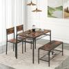 Giantex Dining Table Set for 4, Kitchen Table with Bench and Chairs, Industrial Gathering Bench Dining Set W/Metal Frame & Storage Rack, Dinette Set, Modern Functional Desk Set (Black Oak)(Rustic Brown)