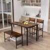 Giantex Dining Table Set for 4, Kitchen Table with Bench and Chairs, Industrial Gathering Bench Dining Set W/Metal Frame & Storage Rack, Dinette Set, Modern Functional Desk Set (Black Oak)(Coffee)