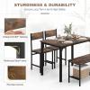 Giantex Dining Table Set for 4, Kitchen Table with Bench and Chairs, Industrial Gathering Bench Dining Set W/Metal Frame & Storage Rack, Dinette Set, Modern Functional Desk Set (Black Oak)(Coffee)