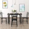Giantex Dining Table Set with 4 Chairs 5-Piece Wood Kitchen Table for 4 Person Rectangular Table with Metal Frame (Black)