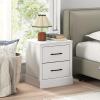Giantex Farmhouse Nightstand Set of 2, Wood Bedside Table with 2 Storage Drawers, Compact Floor Night Stand, Walnut Accent Sofa Side Table for Bedroom(White)