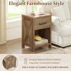 Giantex Farmhouse Nightstand, Wooden Bedside Table with Storage Drawer & Open Shelf, End Side Table, Rustic Night Stand for Small Space Bedroom & Home Office, Natural(1)
