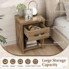 Giantex Farmhouse Nightstand, Wooden Bedside Table with Storage Drawer & Open Shelf, End Side Table, Rustic Night Stand for Small Space Bedroom & Home Office, Natural(2)