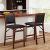 Giantex Folding Counter Height Bar Stools Set of 2, 24.5″ Farmhouse Barstools w/Padded Back & Seat, Footrest, Rubber Wood Legs, No Assembly Needed, Upholstered Bar Dining Chairs for Kitchen Island