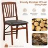 Giantex Folding Dining Chairs Set of 2, Foldable Wood Kitchen Chairs with Padded Seat, Solid Wood Frame, Max Load 400 Lbs, No Assembly Easy to Store Wooden Dining Chairs for Apartment, Small Space(Walnut-slat Back)