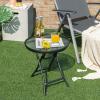 Giantex Folding Side Table, Round Small Patio Table, Tempered Glass Tabletop, Steel Frame, Weather-Resistant Outdoor Indoor Use for Bistro Porch Garden Balcony (Classic Round, 18″x18″x18.5″)(Classic Round)