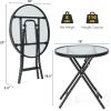 Giantex Folding Side Table, Round Small Patio Table, Tempered Glass Tabletop, Steel Frame, Weather-Resistant Outdoor Indoor Use for Bistro Porch Garden Balcony (Classic Round, 18″x18″x18.5″)(Classic Round)