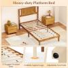 Giantex Full Size Bed Frame – Acacia Wood Platform Bed Frame with Headboard, 12 Strong Slats Support, Under-Bed Space, No Box Spring Needed, Rustic Golden Brown(Twin)