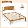 Giantex Full Size Bed Frame – Acacia Wood Platform Bed Frame with Headboard, 12 Strong Slats Support, Under-Bed Space, No Box Spring Needed, Rustic Golden Brown(Queen)