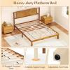 Giantex Full Size Bed Frame – Acacia Wood Platform Bed Frame with Headboard, 12 Strong Slats Support, Under-Bed Space, No Box Spring Needed, Rustic Golden Brown(Queen)