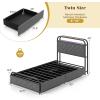 Giantex Full Size Bed Frame with 4 Storage Drawers and Charging Station, Metal Full Platform Bed w/LED Lights & Linen Upholstered Headboard, No Box Spring Needed, Full Storage Bed, Gold & Beige(Black & Grey)