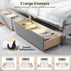 Giantex Full Size Bed Frame with Storage Drawer & Headboard, Full Storage Bed with LED Lights & Charging Station, Wooden Platform Bed with Upholstered Bookcase Headboard, No Box Spring Needed, Gray
