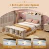 Giantex Full Size Bed Frame with Storage Headboard & Footboard, Solid Wood LED Bed w/Charging Station, White Full Bed Frame for Kids, Teens & Adults, No Box Spring Needed, White(Full)