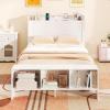Giantex Full Size Bed Frame with Storage Headboard & Footboard, Solid Wood LED Bed w/Charging Station, White Full Bed Frame for Kids, Teens & Adults, No Box Spring Needed, White(Full)