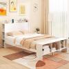 Giantex Full Size Bed Frame with Storage Headboard & Footboard, Solid Wood LED Bed w/Charging Station, White Full Bed Frame for Kids, Teens & Adults, No Box Spring Needed, White(Full)