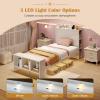 Giantex Full Size Bed Frame with Storage Headboard & Footboard, Solid Wood LED Bed w/Charging Station, White Full Bed Frame for Kids, Teens & Adults, No Box Spring Needed, White(Twin)