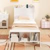 Giantex Full Size Bed Frame with Storage Headboard & Footboard, Solid Wood LED Bed w/Charging Station, White Full Bed Frame for Kids, Teens & Adults, No Box Spring Needed, White(Twin)