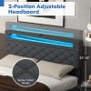 Giantex Full Size Bed Frame with Storage Headboard and 4 Drawers, Modern Upholstered Platform Bed with Charging Station & Led Lights, Storage Bed Full w/Wood Slat Support, No Box Spring Needed, Grey(Queen)