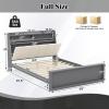 Giantex Full Size Bed Frame with Storage, Modern Platform Bed with Upholstered Headboard & Storage Footboard, Wood Full Bed with Wood Slat Support, No Box Spring Needed, Grey & Beige