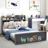 Giantex Full Size Bed Frame with Storage, Modern Platform Bed with Upholstered Headboard & Storage Footboard, Wood Full Bed with Wood Slat Support, No Box Spring Needed, Grey & Beige
