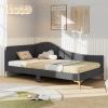 Giantex Full Size Upholstered Daybed, Rivet-Tufted Platform Bed with Headboard, Metal Legs & Wood Slats, L-Shaped Corner Sofa Bed for Living Room & Guest Room, No Box Spring Needed, Grey(Grey)