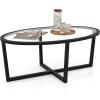 Giantex Glass Coffee Table, 46.5″ Oval Accent Sofa Tea Table with Tempered Glass Top, Cross Base & Acacia Wood Legs, Simple Modern Cocktail Center Table for Living Room Home Office, Black