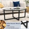 Giantex Glass Coffee Table, 46.5″ Oval Accent Sofa Tea Table with Tempered Glass Top, Cross Base & Acacia Wood Legs, Simple Modern Cocktail Center Table for Living Room Home Office, Black