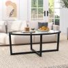 Giantex Glass Coffee Table, 46.5″ Oval Accent Sofa Tea Table with Tempered Glass Top, Cross Base & Acacia Wood Legs, Simple Modern Cocktail Center Table for Living Room Home Office, Black