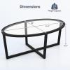 Giantex Glass Coffee Table, 46.5″ Oval Accent Sofa Tea Table with Tempered Glass Top, Cross Base & Acacia Wood Legs, Simple Modern Cocktail Center Table for Living Room Home Office, Black