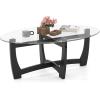 Giantex Glass Coffee Table, 48″ Oval Accent Tea Table with Tempered Glass Top & Solid Wood Structure, Simple Modern Cocktail Table Center Table for Living Room Reception Room Home Office, Black