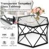 Giantex Hexagonal Glass Coffee Table, End Table w/Tempered Glass Top & Sturdy Metal Legs, Modern Center Table, Geometric Small Glass Table for Living Room, Reception Room, Black