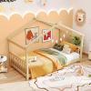 Giantex House Bed Twin, Solid Wood Kids House Bed with Roof, Headboard and Footboard, Low Floor Twin Bed Frame for Toddlers Teens Girls Boys, No Box Spring Needed, White(Natural)
