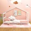 Giantex House Bed Twin, Solid Wood Kids House Bed with Roof, Headboard and Footboard, Low Floor Twin Bed Frame for Toddlers Teens Girls Boys, No Box Spring Needed, White(White)