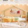 Giantex House Bed Twin, Solid Wood Kids House Bed with Roof, Headboard and Footboard, Low Floor Twin Bed Frame for Toddlers Teens Girls Boys, No Box Spring Needed, White(Natural)