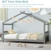 Giantex House Bed Twin, Solid Wood Kids House Bed with Roof, Headboard and Footboard, Low Floor Twin Bed Frame for Toddlers Teens Girls Boys, No Box Spring Needed, White(Grey)