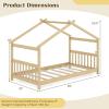Giantex House Bed Twin, Solid Wood Kids House Bed with Roof, Headboard and Footboard, Low Floor Twin Bed Frame for Toddlers Teens Girls Boys, No Box Spring Needed, White(Natural)