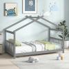 Giantex House Bed Twin, Solid Wood Kids House Bed with Roof, Headboard and Footboard, Low Floor Twin Bed Frame for Toddlers Teens Girls Boys, No Box Spring Needed, White(Grey)