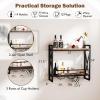 Giantex Industrial Wall Mounted Wine Rack, 2-Tier Metal Hanging Wine Bottle Glass Rack with 14-Bottle & 12-Mug Holders, Wall Wine Floating Shelves for Home Bar, Kitchen, Dining Room, Rustic Brown(23.5″ x 8″ x 21.5″)