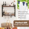 Giantex Industrial Wall Mounted Wine Rack, 2-Tier Metal Hanging Wine Bottle Glass Rack with 14-Bottle & 12-Mug Holders, Wall Wine Floating Shelves for Home Bar, Kitchen, Dining Room, Rustic Brown(23.5″ x 8″ x 21.5″)