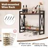 Giantex Industrial Wall Mounted Wine Rack, 2-Tier Metal Hanging Wine Bottle Glass Rack with 14-Bottle & 12-Mug Holders, Wall Wine Floating Shelves for Home Bar, Kitchen, Dining Room, Rustic Brown(23.5″ x 8″ x 21.5″)